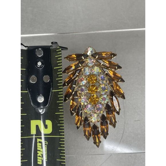Vintage Topaz AB Rhinestone Large Brooch Root Beer Layered - Picture 4 of 5